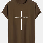 Jesus Christ Stripe Print Cotton Arc Hem T-Shirt