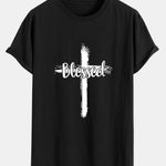 Blessed Cross Print Cotton Arc Hem T-Shirt
