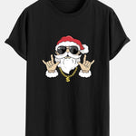 Hip Hop Santa Print Cotton Arc Hem T-Shirt