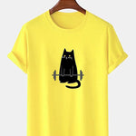 Weightlifting Cat Print T-Shirt