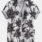 Palm Tree Print Button Up Shirt & Straight Leg Linen Pants