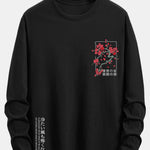 Long Sleeve Cherry Blossom Slogan Print Cotton T-Shirt