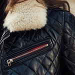 Women's Retro Contrasting Colors Quilted Leather Jacket