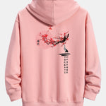Plum Blossom And Crane Back Print Relax Fit Hoodie
