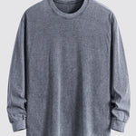 Relax Fit Long Sleeve Washed Distressed T-Shirt