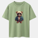 Bear In Leather Jacket Print Drop Shoulder Oversize T-Shirt