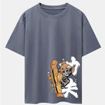 Kung Fu Bear Print Drop Shoulder Oversize T-Shirt