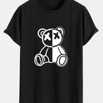 Bear Print Cotton Arc Hem T-Shirt