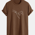 Regular Fit Dog Line Drawing Print Cotton T-Shirt