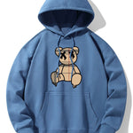 Plaid Pattern Dissolving Bear Print Drop Shoulder Relaxed Hoodie & Jogger Pants