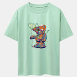 Colorful Tattered Bear Print Drop Shoulder Oversize T-Shirt