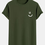 Smiley Print Cotton Arc Hem T-Shirt