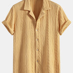 Knitted Geometric Textured Cuban Shirt & Man Mid Length Drawstring Swim Shorts