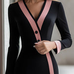 Contrast-Trim Long-Sleeve Bodycon Dress