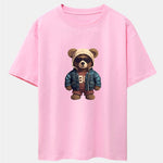 Bear In Leather Jacket Print Drop Shoulder Oversize T-Shirt