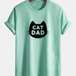 Regular Fit Cat Dad Print Cotton T-Shirt