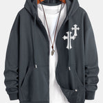 Cross Print Relax Fit Zip Hoodie