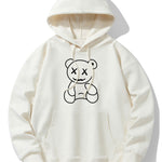 Line Shaped Bear Print Drop Shoulder Relaxed Hoodie
