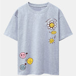 Sun And Flowers Print Drop Shoulder Oversize T-Shirt