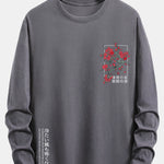 Long Sleeve Cherry Blossom Slogan Print Cotton T-Shirt
