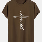 Blessed Word Print Cotton Arc Hem T-Shirt