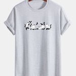 Regular Fit Black Cat Ghost Print Cotton T-Shirt