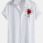 Splash Rose Print Linen Look Cotton Button Up Shirt