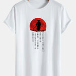 Japanese Samurai Print Cotton Arc Hem T-Shirt