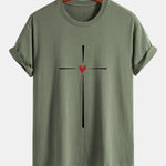Regular Fit Cross Heart Print Cotton T-Shirt