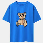 Plaid Pattern Dissolving Bear Print Heavy Weight Drop Shoulder Oversize T-Shirt