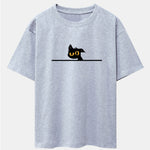 Black Cat In Doubt Print Drop Shoulder Oversize T-Shirt