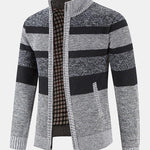 Color Block Funnel Neck Zip Up Sweater