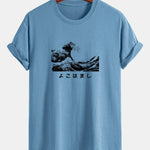 Regular Fit Waves Ukiyo-e Print Cotton T-Shirt