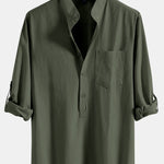 Long Sleeve Linen Look Henley Collar Shirt