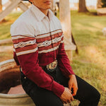 Men's Western Denim Print Lapel Long Sleeve Shirt