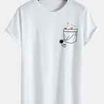 Astronaut Space Pocket Print Cotton Arc Hem T-Shirt