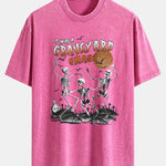 Halloween Dancing Skeleton Print Washed Distressed Drop Shoulder T-Shirt