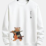 Samurai Warrior Cat Print Relax Fit Sweatshirt
