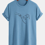 Regular Fit Dog Line Drawing Print Cotton T-Shirt
