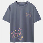 Colorful Bear Print Drop Shoulder Oversize T-Shirt