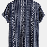 Tribal Geometric Print Half Placket Henley Collar Shirt
