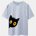 Black Cat Is Watching Print Drop Shoulder Oversize T-Shirt