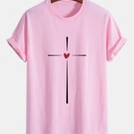 Regular Fit Cross Heart Print Cotton T-Shirt