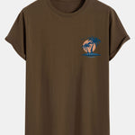 Palm Tree Seagull Print Cotton Arc Hem T-Shirt