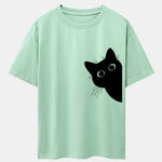 Black Cat Print Drop Shoulder Oversize T-Shirt