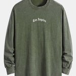 Los Angeles Slogan Print Relax Fit Long Sleeve Washed Distressed T-Shirt