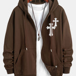 Cross Print Relax Fit Zip Hoodie