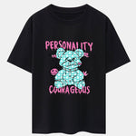 Dissolving Bear Slogan Print Drop Shoulder Oversize T-Shirt & Zip Pocket Swim Shorts