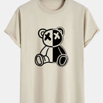 Bear Print Cotton Arc Hem T-Shirt