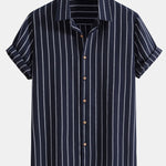 Cotton Blend Striped Button Up Shirt & Straight Leg Linen Pants
